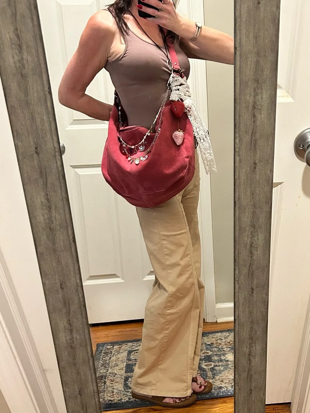 Free People Roma Suede Tote in Raspberry-Maxamillion, Strawberry Charms, & Scarf